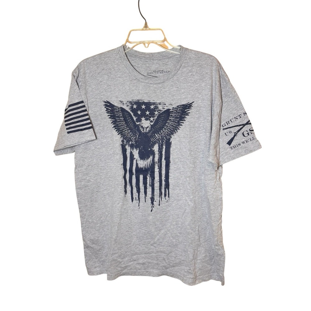 Grunt Style Eagle American Flag T Shirt Mens XL Gray Patriotic Military USA